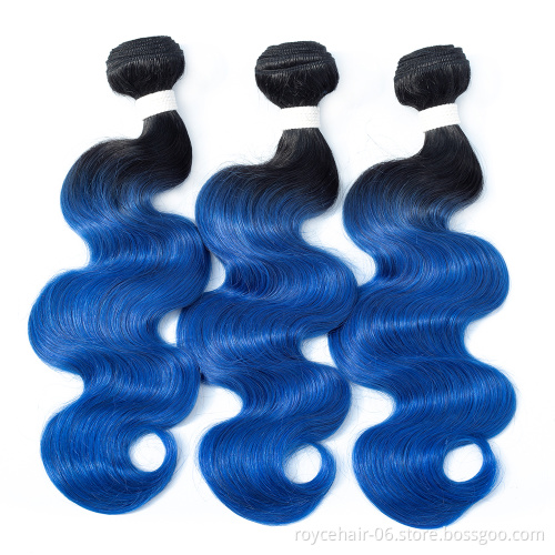 100% Virgin Remy Brazilian Human Hair Bundles Ombre Color Body Wave Human Hair Curly  Bundles  OT Blue Hair